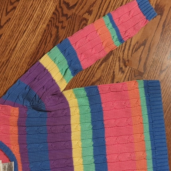 Vtg Talbots Rainbow Stripes Cable Knit Dopamine Whimsical Sweater Cotton Sz S - Picture 3 of 7